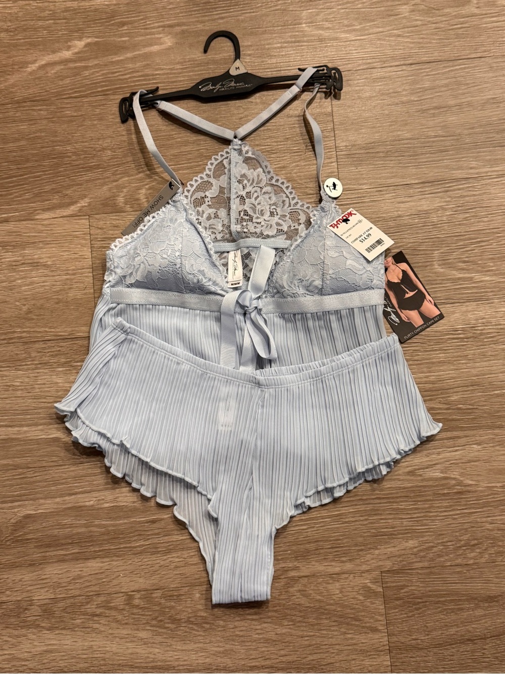 Marilyn Monroe Light Blue Lace & Pleated Two-Piece Sleep Set